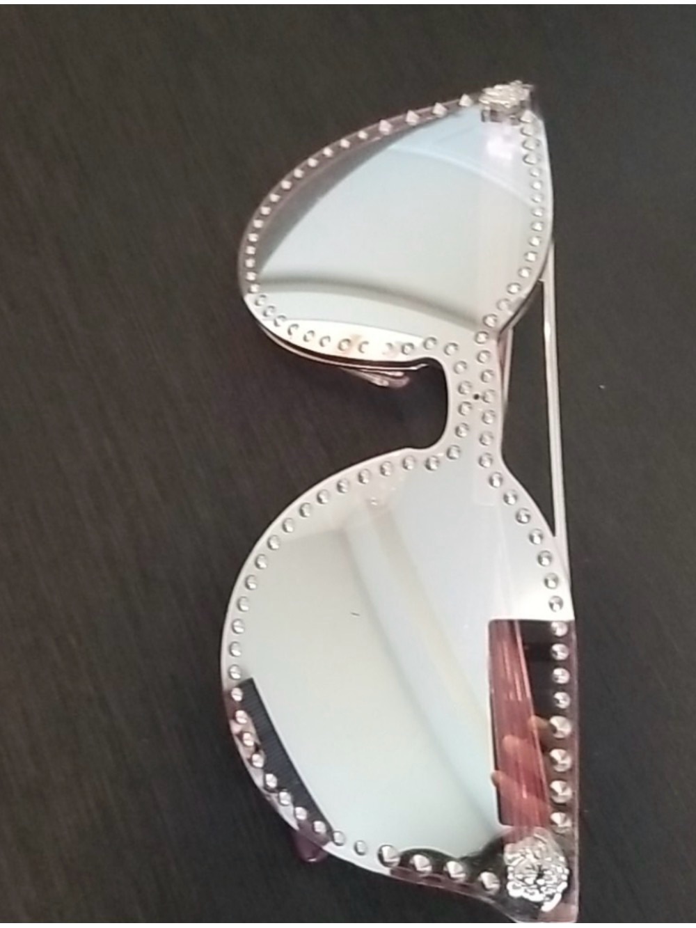 Versace Studded Silver Mirrored Aviator Sunglasses